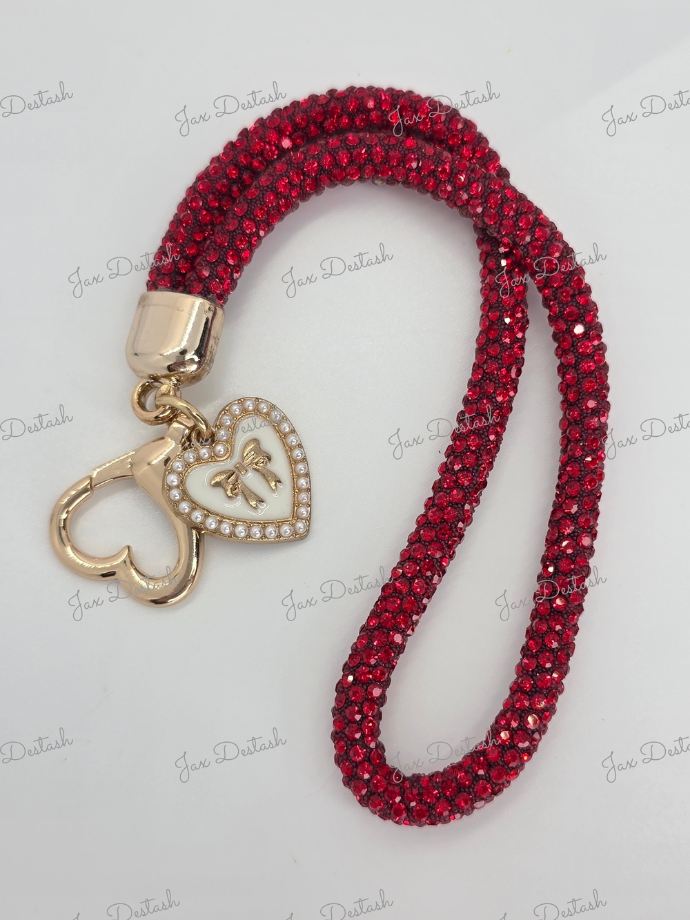 Gold Heart Charm Red Crystal Cord Phone/Key Lanyard CH4381